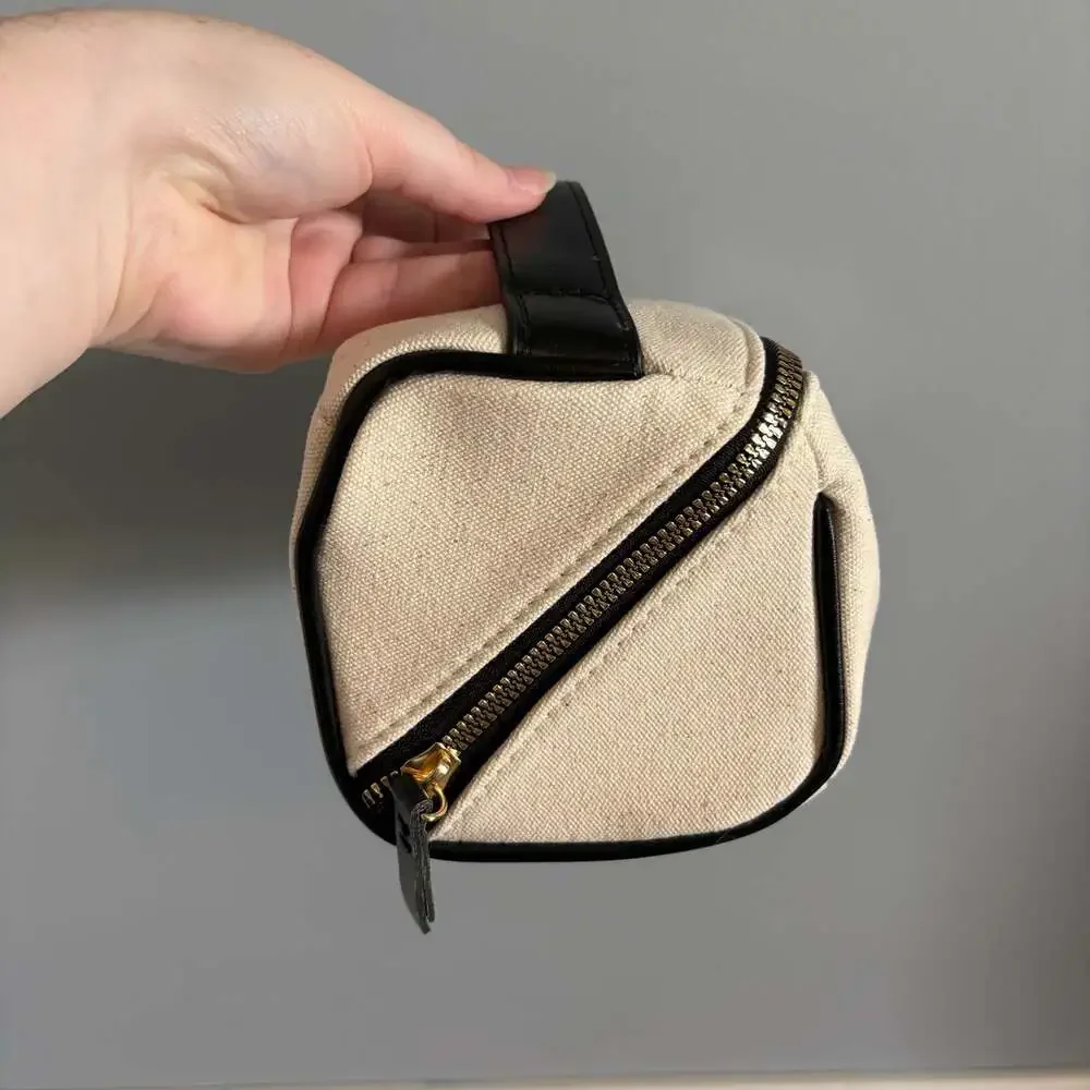 WeWoreWhat Cream and Black Canvas Cosmetic Bag